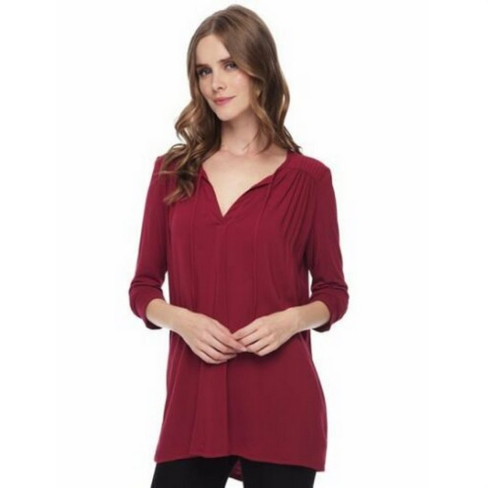Splendid Cranberry Mix Media Voile Peasant Shirt S